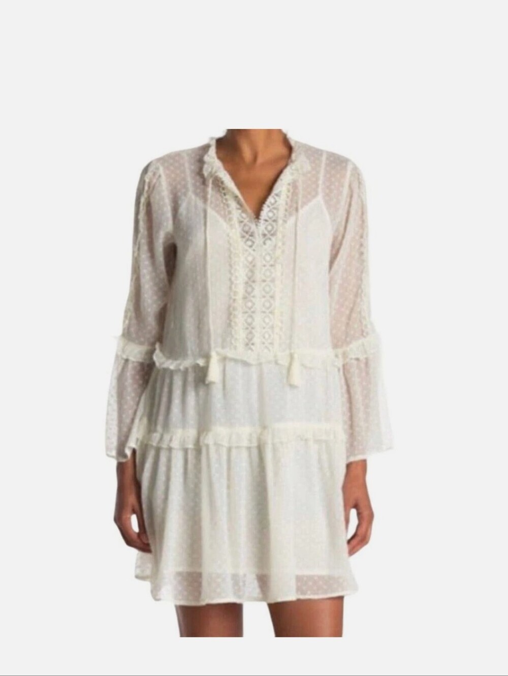LOVESTITCH Womens Sheer Ruffle Boho Dress, Size S
